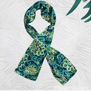 Boho Neck Scarf Women's OS Blue Green Multicolor Paisley Satin Rectangle Necktie
